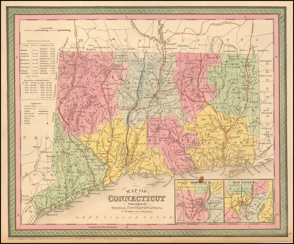 11-Connecticut Map By Thomas, Cowperthwait & Co.