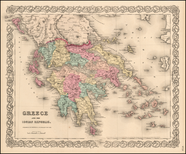 92-Greece Map By Joseph Hutchins Colton