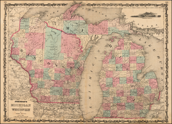 47-Midwest, Michigan and Wisconsin Map By Benjamin P Ward  &  Alvin Jewett Johnson