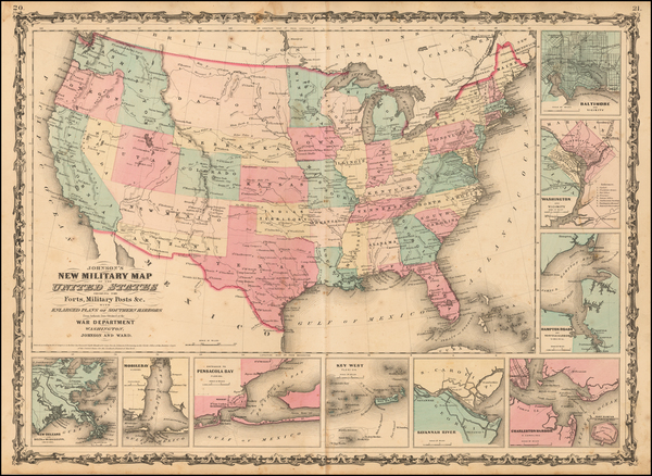 4-United States Map By Benjamin P Ward  &  Alvin Jewett Johnson