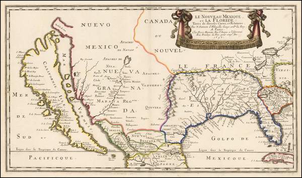 74-Florida, Southeast, Texas, Midwest and Southwest Map By Nicolas Sanson