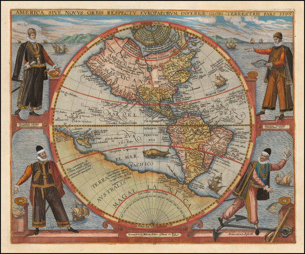 74-Western Hemisphere, North America, South America and America Map By Theodor De Bry