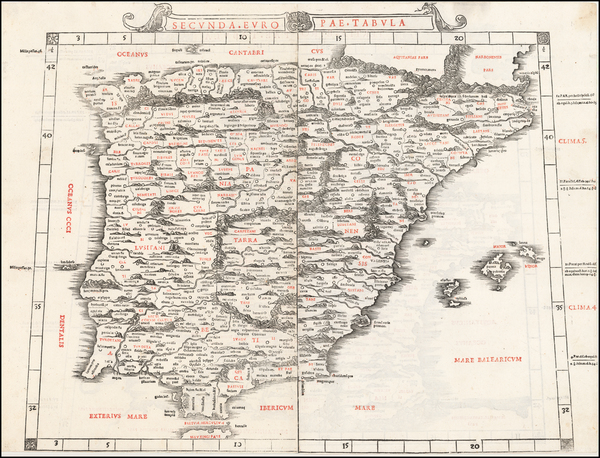 57-Spain, Portugal and Balearic Islands Map By Bernardus Sylvanus