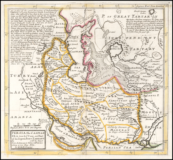 66-Central Asia & Caucasus, Middle East and Persia & Iraq Map By Herman Moll