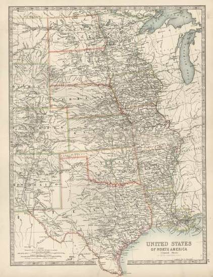 38-South, Texas, Midwest and Plains Map By W. & A.K. Johnston