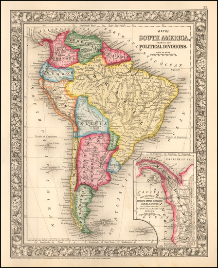 67-Central America and South America Map By Samuel Augustus Mitchell Jr.