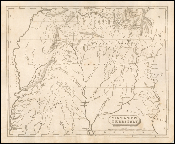 60-South, Alabama and Mississippi Map By Aaron Arrowsmith  &  Samuel Lewis