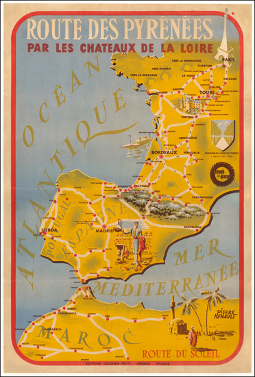 96-France, Spain and North Africa Map By Pierre Henault