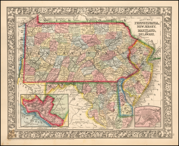 38-New Jersey, Pennsylvania, Maryland, Delaware and Philadelphia Map By Samuel Augustus Mitchell J