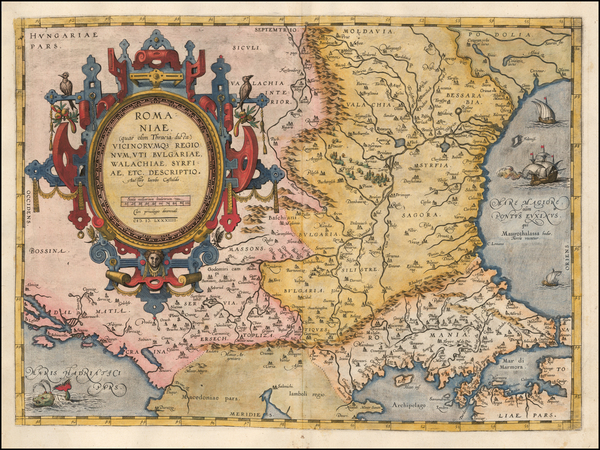 84-Romania, Albania, Kosovo, Macedonia and Bulgaria Map By Abraham Ortelius