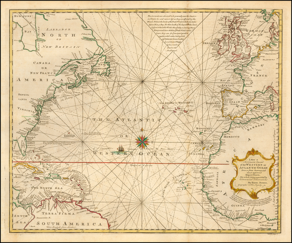 32-Atlantic Ocean and United States Map By Emanuel Bowen