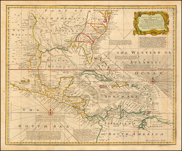 64-South, Southeast, Caribbean and Central America Map By Emanuel Bowen