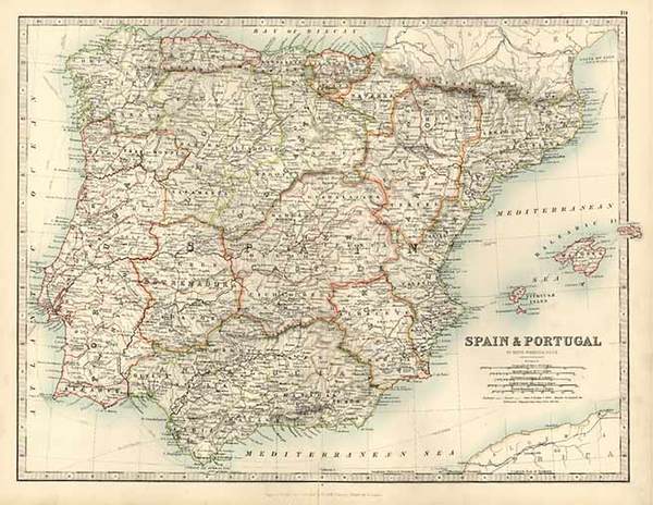 43-Europe, Spain and Portugal Map By W. & A.K. Johnston