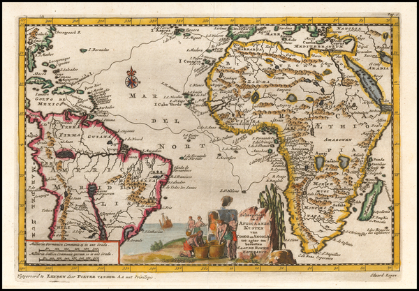 21-Atlantic Ocean, South America and Africa Map By Pieter van der Aa