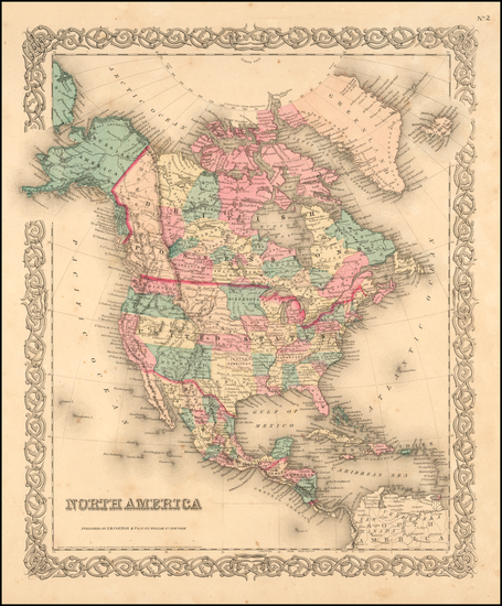 42-North America Map By Joseph Hutchins Colton