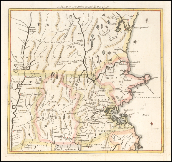 17-New England, Massachusetts and Boston Map By Gentleman's Magazine