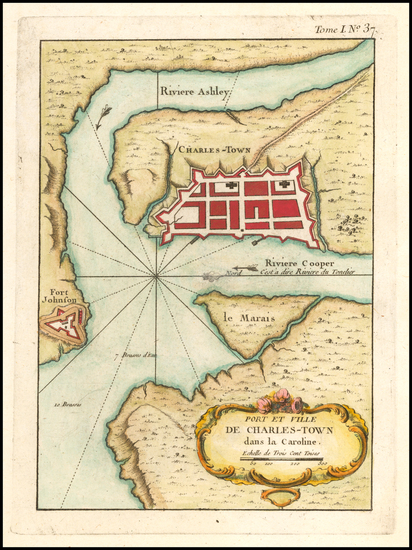 34-South Carolina Map By Jacques Nicolas Bellin