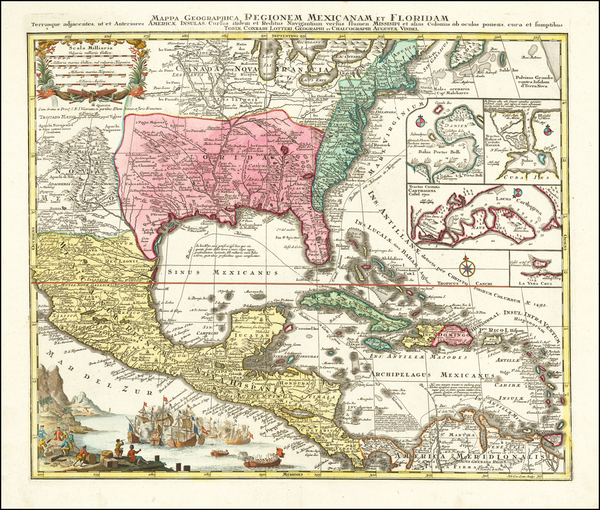 81-United States, South, Southeast and Caribbean Map By Matthaus Seutter