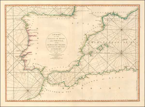 51-Spain, Portugal, Mediterranean and Balearic Islands Map By William Faden