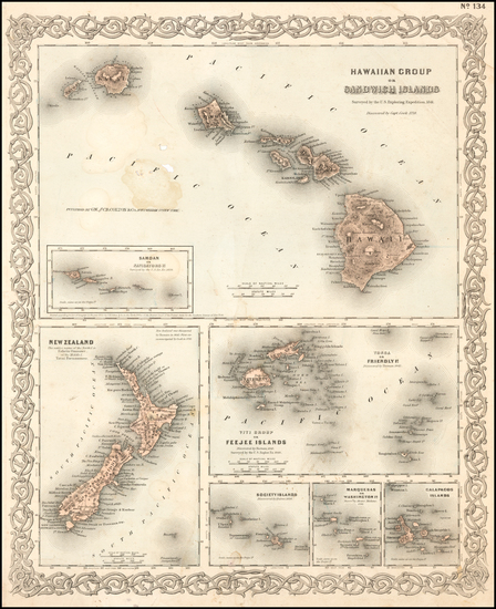 91-Hawaii and Hawaii Map By Joseph Hutchins Colton