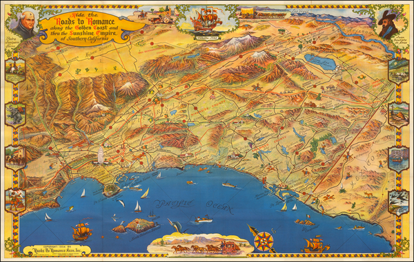 93-Pictorial Maps, California and Other California Cities Map By Roads To Romance Inc.