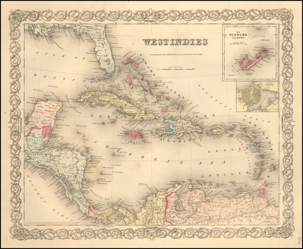 84-Caribbean, Central America and South America Map By Joseph Hutchins Colton