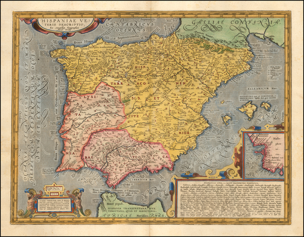 30-Spain and Portugal Map By Abraham Ortelius
