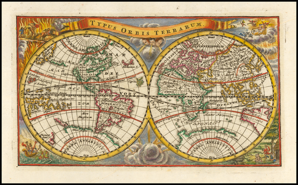 80-World and California as an Island Map By Adam Friedrich Zurner / Johann Christoph Weigel