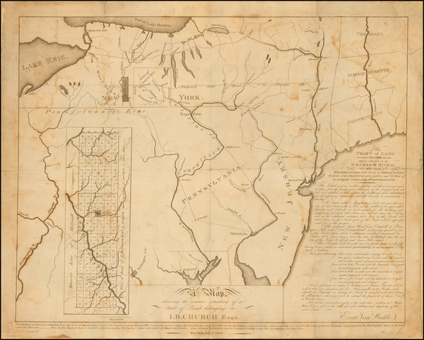 65-New York State and Pennsylvania Map By Peter Maverick / Joseph Francois Mangin