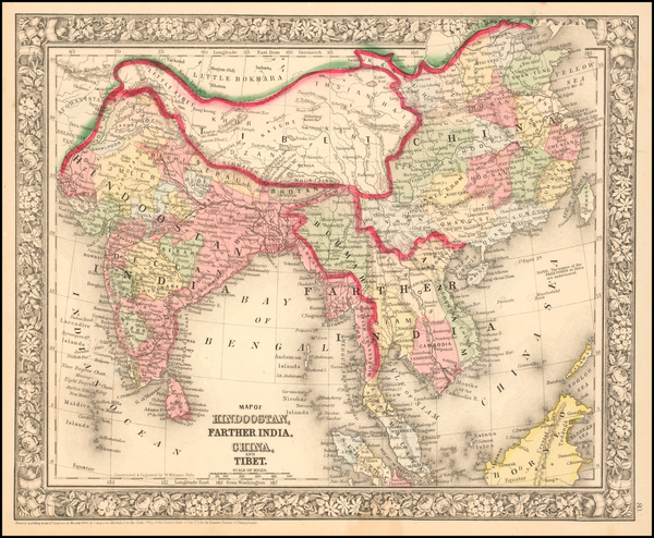 100-China, India, Southeast Asia and Central Asia & Caucasus Map By Samuel Augustus Mitchell Jr