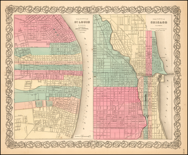 66-Illinois, Missouri and Chicago Map By Joseph Hutchins Colton