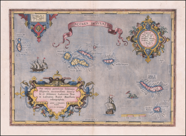 14-Atlantic Ocean and Portugal Map By Abraham Ortelius