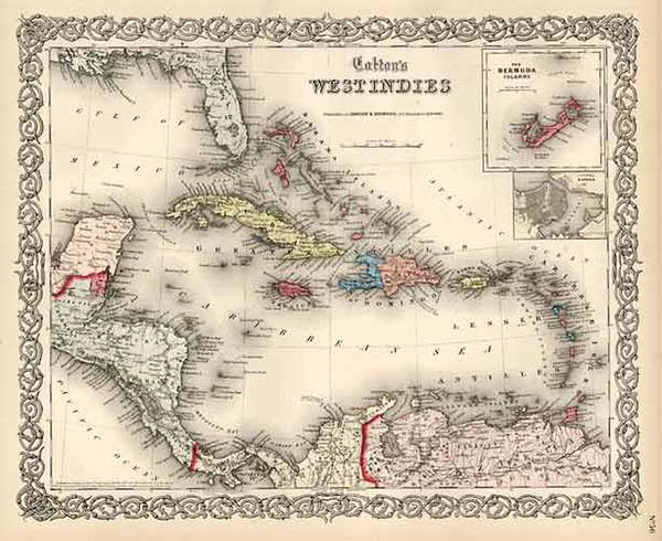 35-World, Atlantic Ocean, Caribbean, Central America and South America Map By Joseph Hutchins Colt