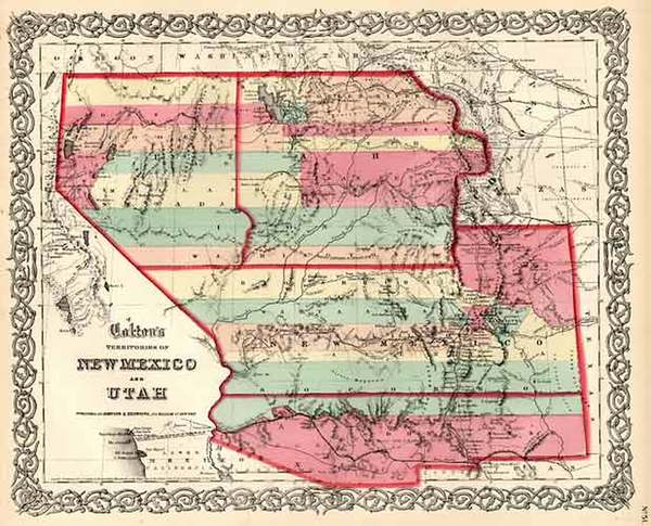61-Southwest, Rocky Mountains and California Map By Joseph Hutchins Colton