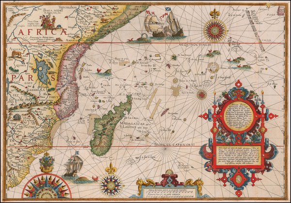 78-Indian Ocean, South Africa and East Africa Map By Jan Huygen Van Linschoten