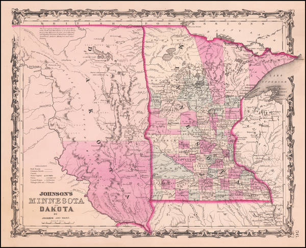 22-Minnesota, North Dakota and South Dakota Map By Benjamin P Ward  &  Alvin Jewett Johnson