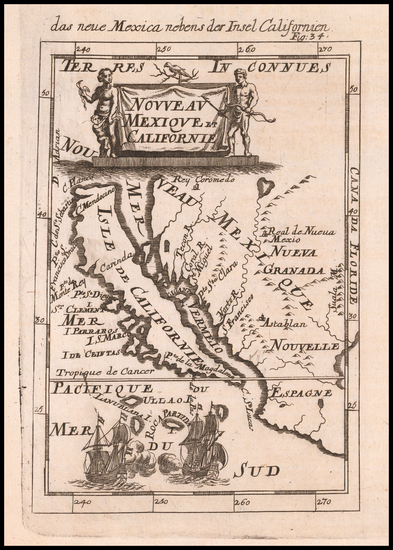 93-Baja California, California and California as an Island Map By Alain Manesson Mallet