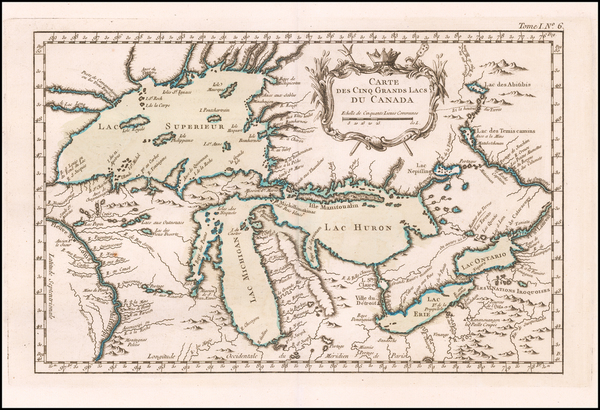 12-Midwest, Michigan, Wisconsin and Canada Map By Jacques Nicolas Bellin