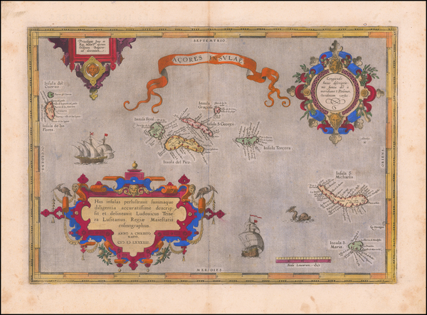 Atlantic Ocean and Portugal Map By Abraham Ortelius