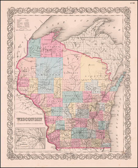 87-Midwest Map By Joseph Hutchins Colton