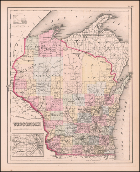 64-Midwest and Wisconsin Map By Joseph Hutchins Colton