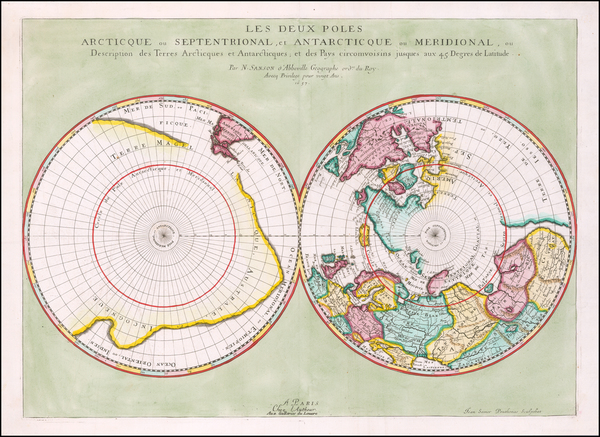 61-World and Polar Maps Map By Nicolas Sanson