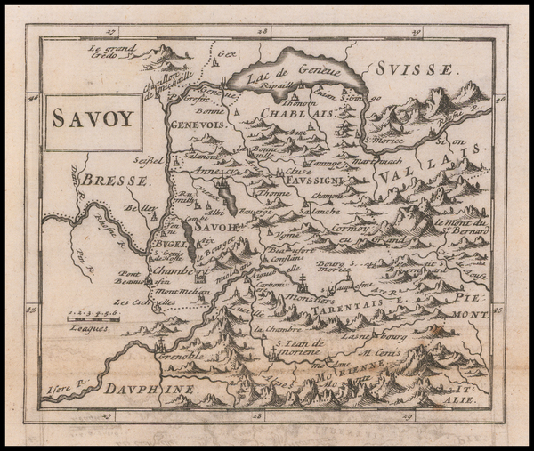 44-Switzerland and France Map By Sir Jonas Moore