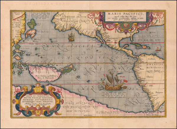 9-Western Hemisphere, Polar Maps, Japan, Pacific, Australia and America Map By Abraham Ortelius