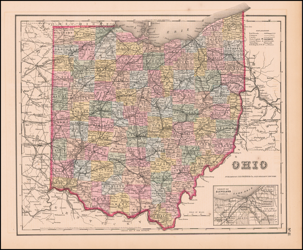 60-Ohio Map By Joseph Hutchins Colton