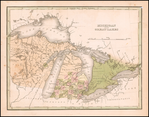 91-Midwest, Michigan, Wisconsin and Canada Map By Thomas Gamaliel Bradford