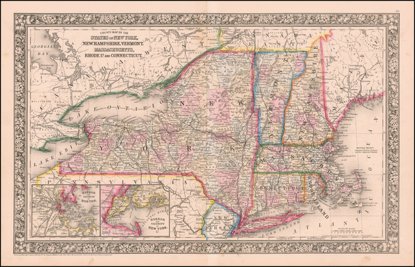 53-New England and New York Map By Samuel Augustus Mitchell Jr.