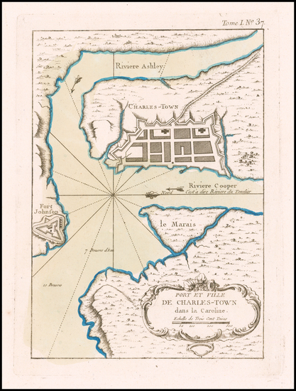 25-South Carolina Map By Jacques Nicolas Bellin