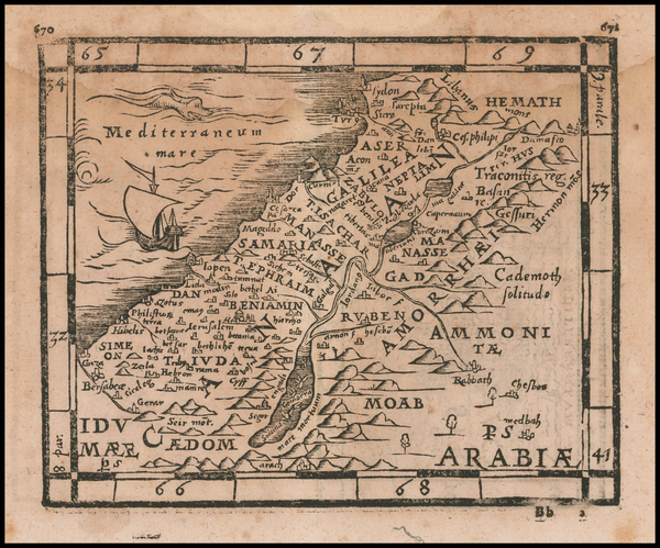 98-Cyprus and Holy Land Map By Johann Honter