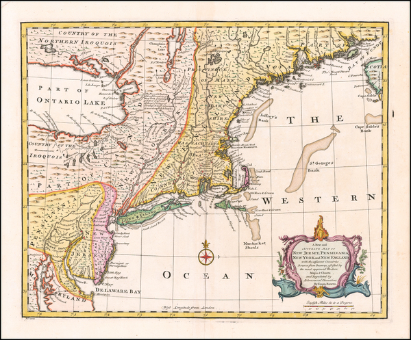 63-New England, New York State and Mid-Atlantic Map By Emanuel Bowen